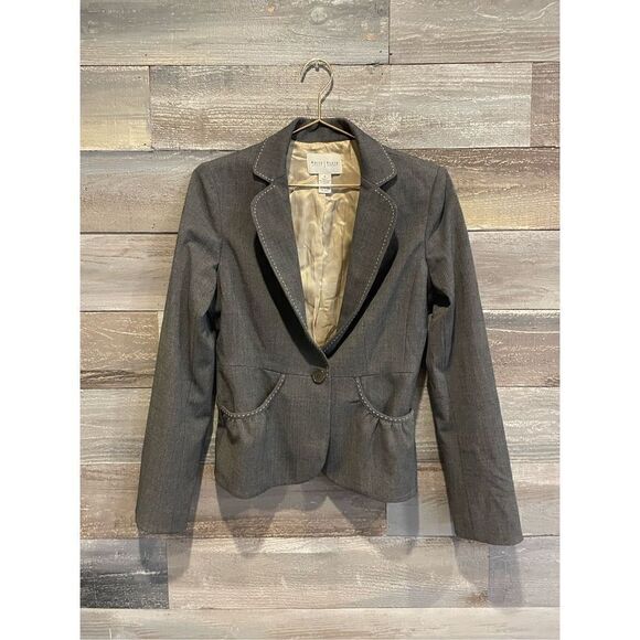 WHBM 4 grey pattern lined blazer w/1 bottom closure - front pockets w/pleated de - Picture 1 of 6